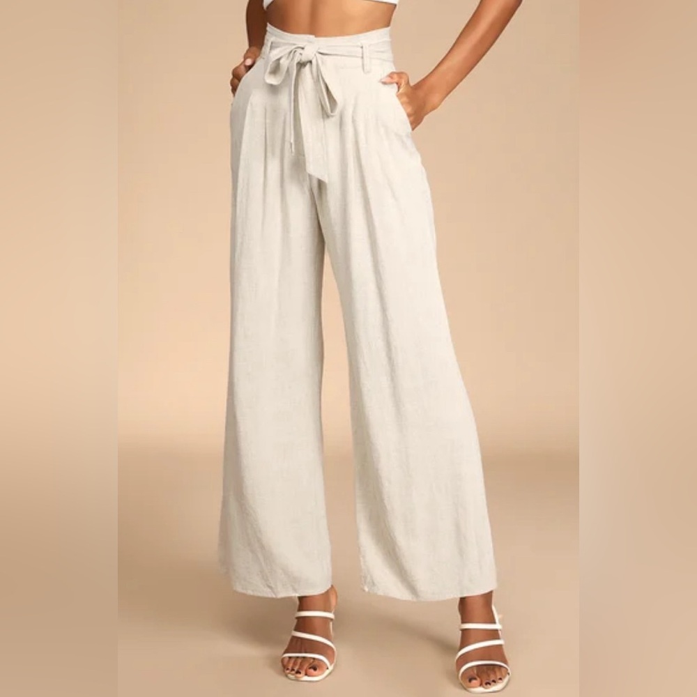 NWOT! Cream High-Waist Wide-Leg Pants with Tie-Belt